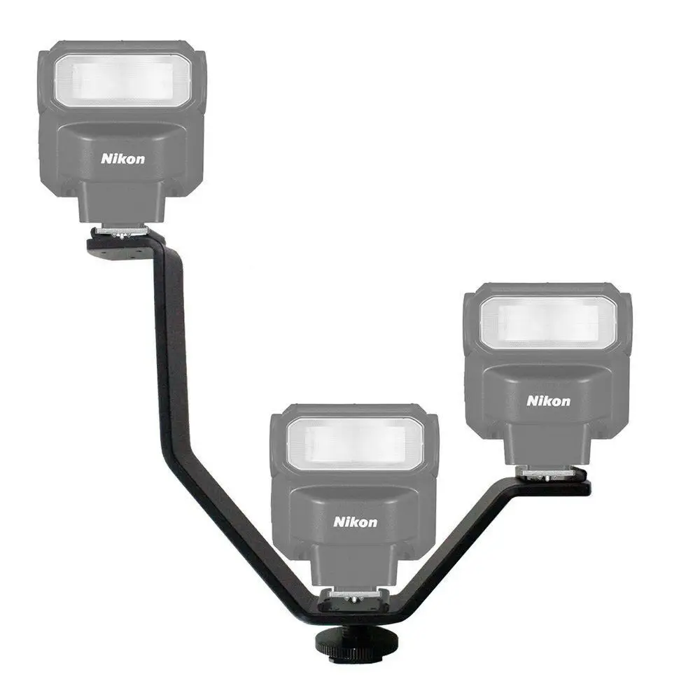 Photography Lighting Description - Speedlitedslrカメラマイクledビデオライト用v字型トリプルマウントホットシューフラッシュブラケット