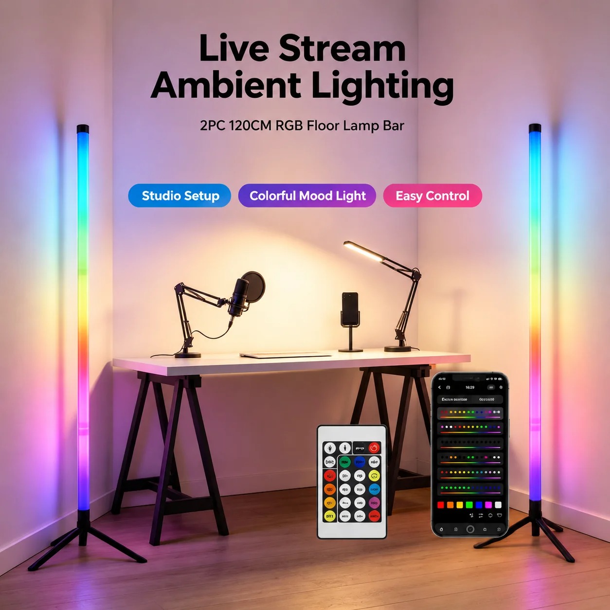 2個セット 120CM RGBフロアランプ、音に反応するLE - Photography Lighting Game のレビューと価格