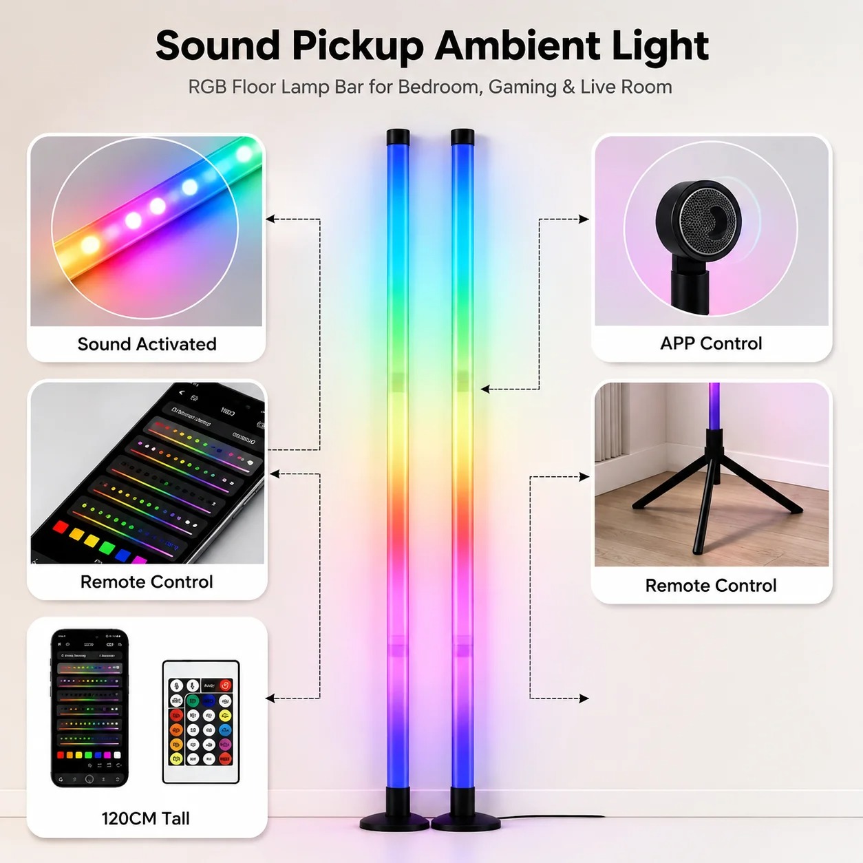 2個セット 120CM RGBフロアランプ、音に反応するLE - Photography Lighting Game のレビューと価格